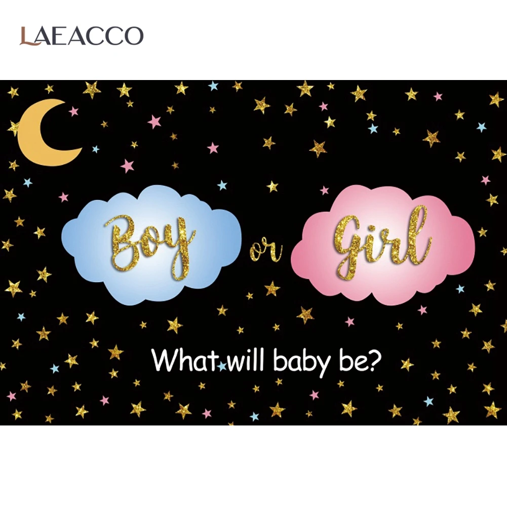 

Laeacco Pink Blue Gender Reveal Backdrop For Photography Boy or Girl Baby Shower Birthday Party Moon Star Black Photo Background