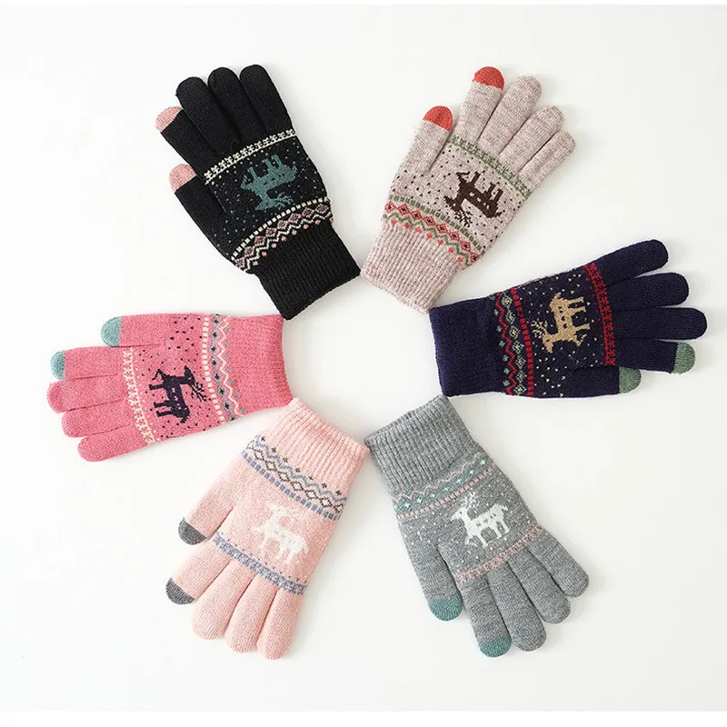 

Winter Touch Screen Gloves Women Men Thicken Warm Stretch Knit Mittens Imitation Acrylic Full Finger Guantes Female Crochet Luva