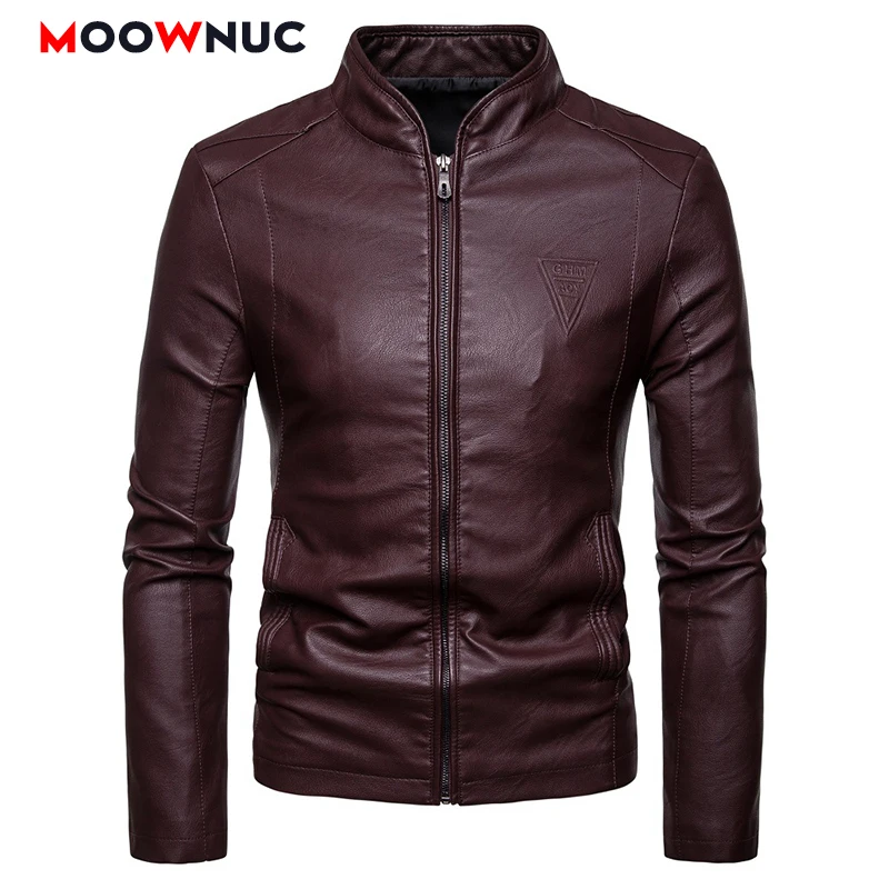 Модная куртка из искусственной кожи мужская утепленная кожаная однотонная