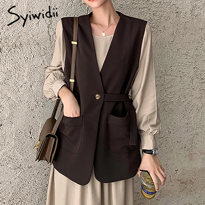 Syiwidii винтажный жилет куртки для женщин модная новинка пальто с v-образным вырезом