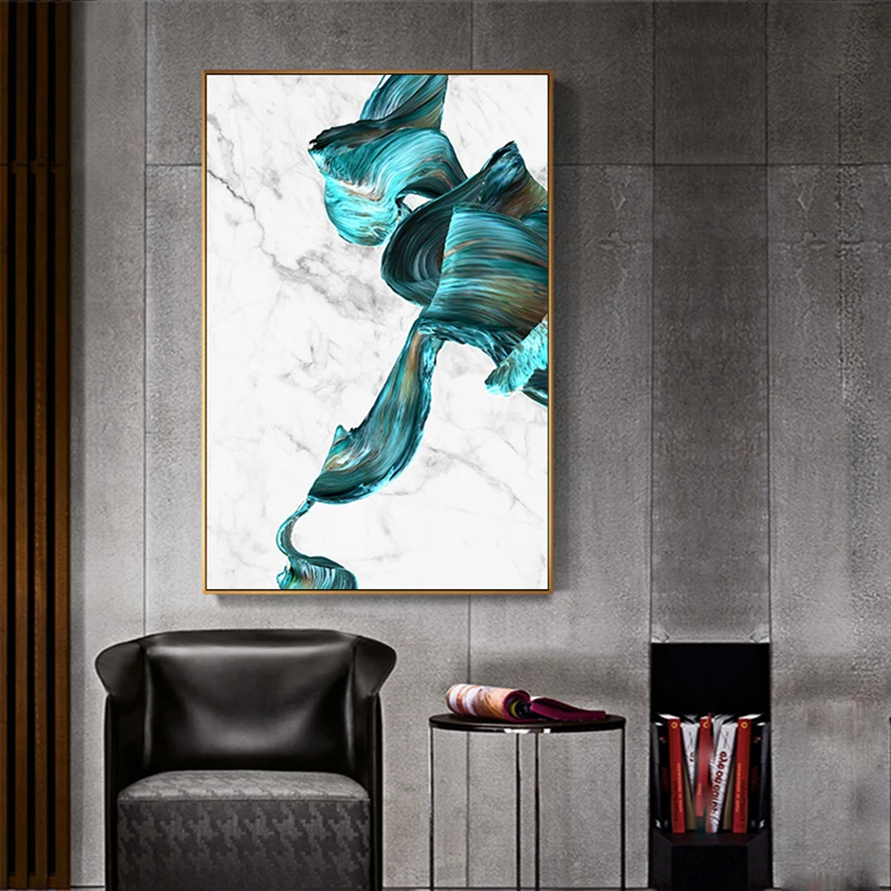 Современное искусство мраморная Текстура зеленая линия Холст плакат настенный