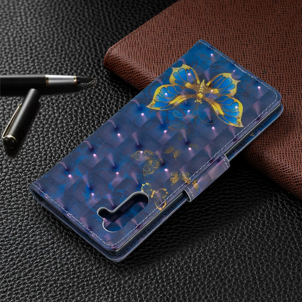 Для Coque samsung Galaxy Note 10 Pro флип чехол 3D бабочка окрашенный кожаный для Funda телефона