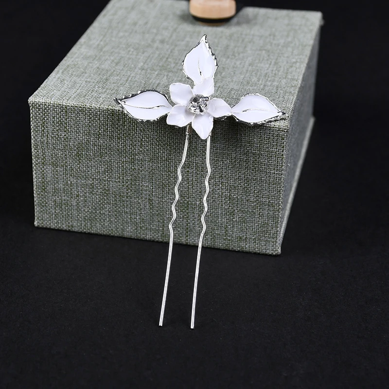4 шт Серебряный цвет белый цветок лист шпильки для волос женщин Свадебные
