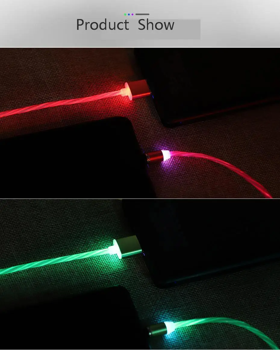 Vogek светодиодный светящийся зарядный кабель Micro USB кабель для Xiaomi iPhone type-c зарядный Магнитный адаптер для зарядного устройства кабель для мобильного телефона 1 м