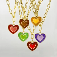 new fashion mixed color enamel heart pendant link chain choker necklace for women men rainbow couple necklace