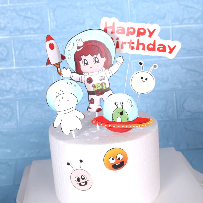 

Outer Space Birthday Cake Decor Astronaut Cupcake Toppers Rocket Planets Theme 1st Happy Birthday Party Decor Kids Boys Girls