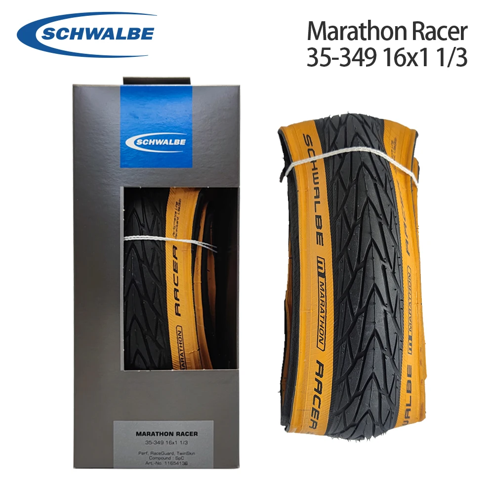 Schwalbe Marathon Racer 35-349 16x1 1/3 16 inch Bicycle Tire  UltraLight Yellow Side For Brompton Bike Folding Tyres