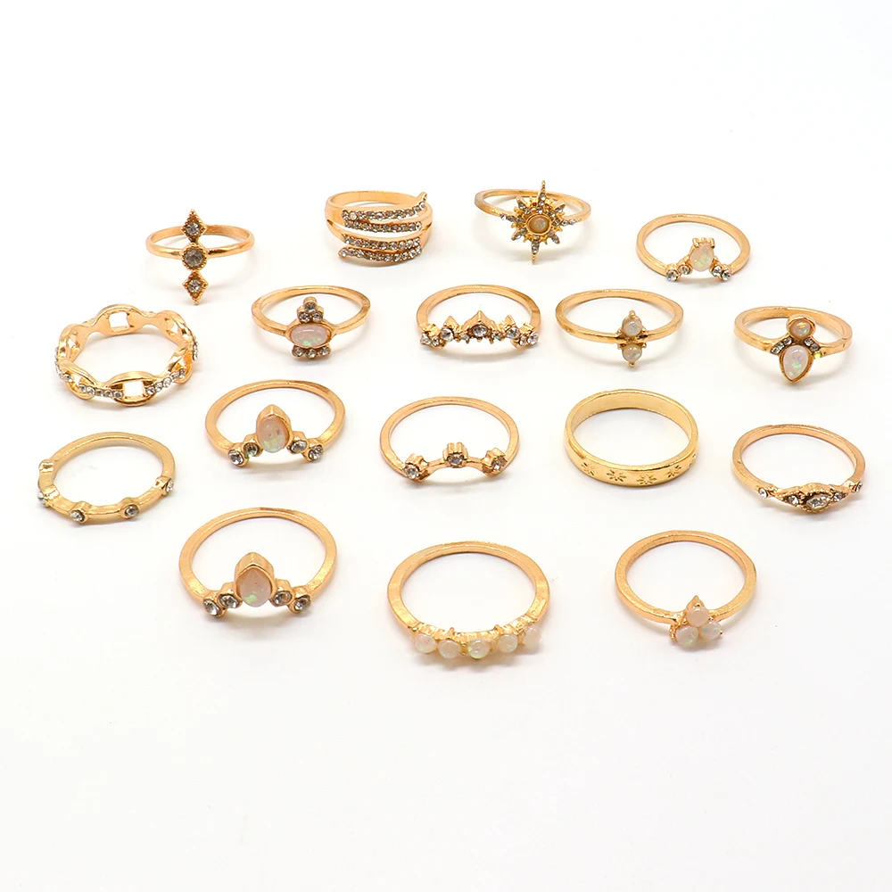 

Damen Mode Octagon Star Tropfen Geometrische Crown Kristall Gold Finger Ring Set Charme Party Hochzeit Schmuck Geschenk