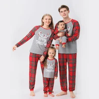 christmas family matching pajamas set plaid letter print o neck long sleeve pullover long pants kids adults family look clothes
