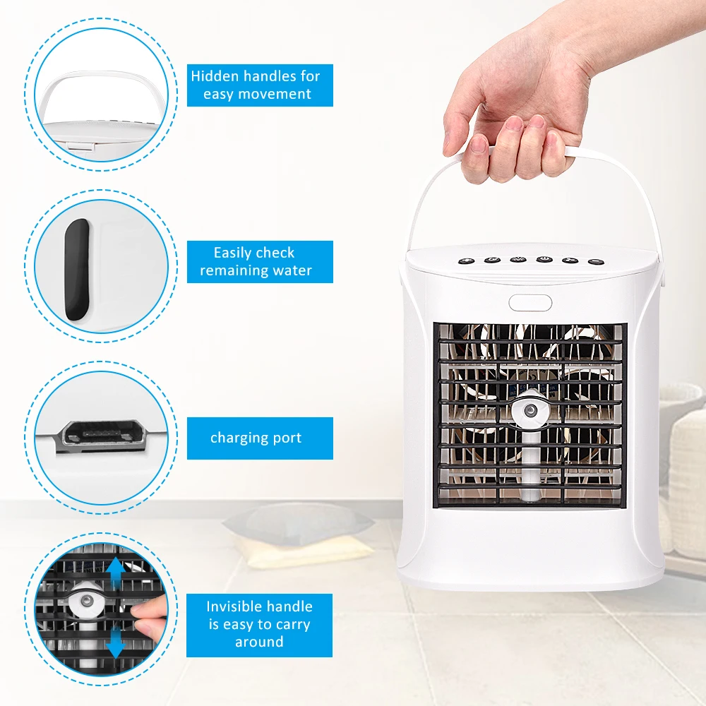 Мини кондиционер воздушный портативный с 7 подсветками и USB портом|Сувениры для