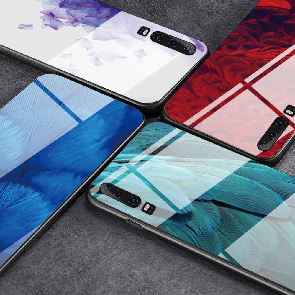 Чехол из закаленного стекла для huawei P30 P20 Lite mate 20 Lite перо черный чехол s для huawei Honor 9 10 Lite 8X MAX P Smart Z Nova 3