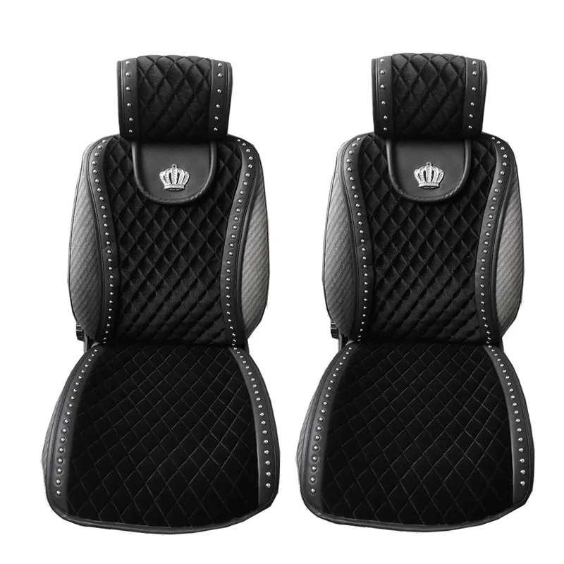 

Зимний плюшевый чехол для автомобильного сиденья с алмазной короной и заклепками, подушка для автомобильного сиденья, аксессуары для интерьера, универсальные чехлы для передних сидений, автомобильный Стайлинг