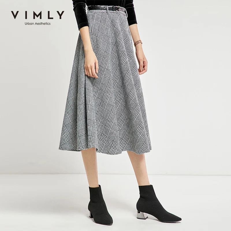 Женская клетчатая юбка Vimly элегантная винтажная до середины голени с высокой