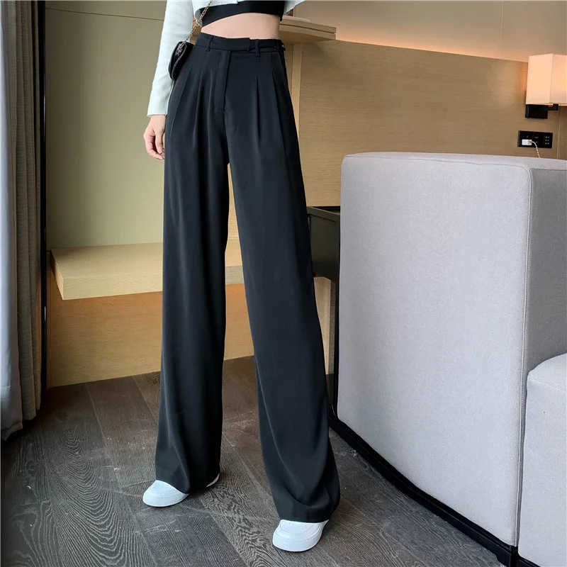 Suit Wide Leg Pants Women's Loose Straight Casual High Waist Pants Women Autumn And Winter Grey Black Trousers striped casual sports pants women s autumn loose black high waist straight pants spring and autumn wide leg pants