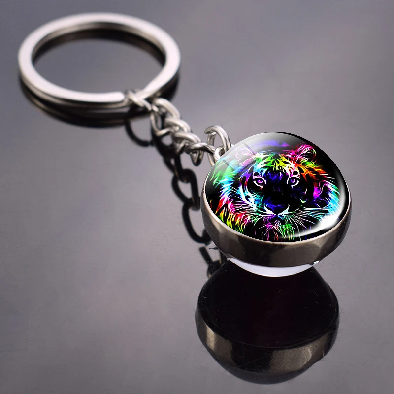 Кольцо для ключей с тигром хрустальный шар ручной работы двухсторонний