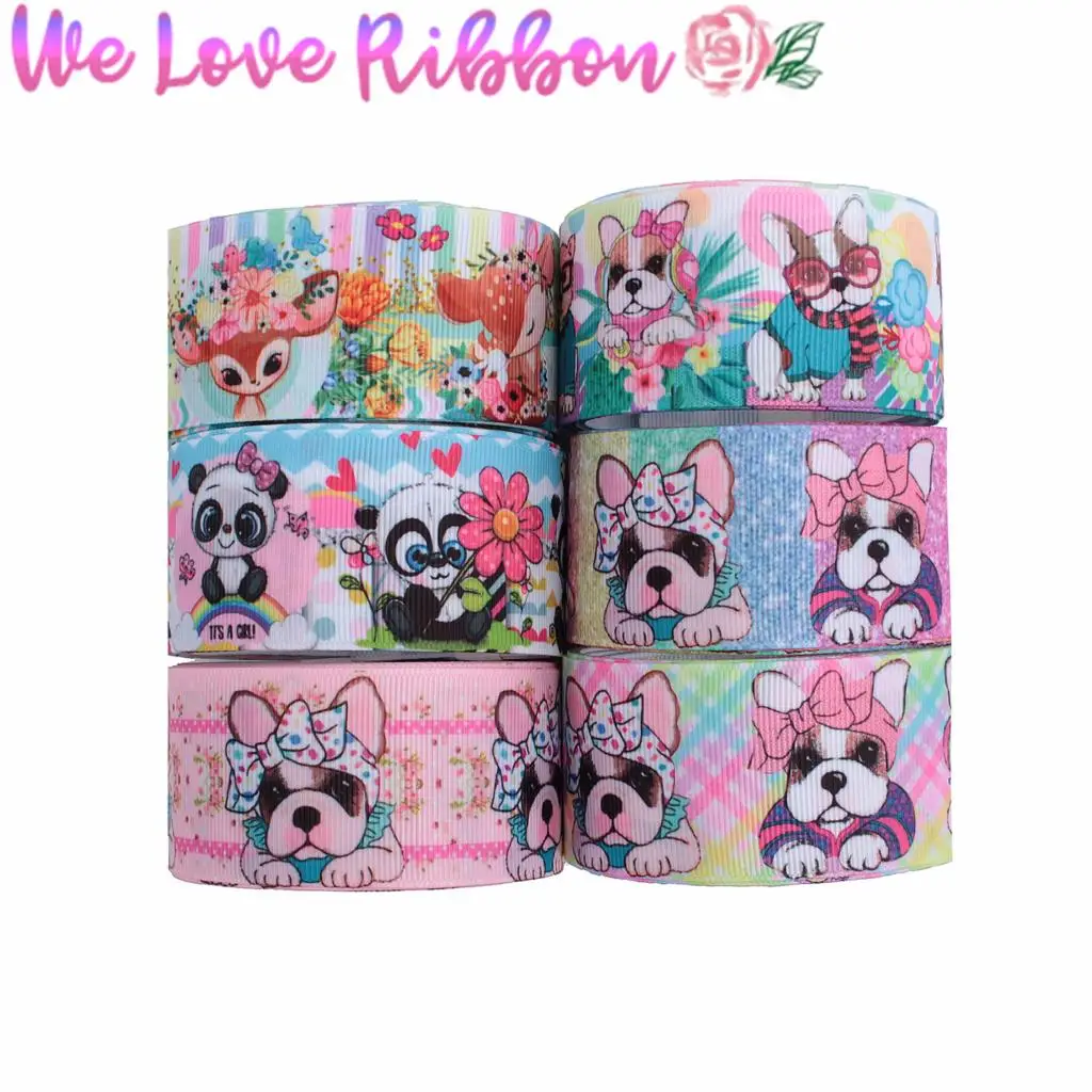 16 мм 75 лента для волос с изображением мультяшных животных собак панды лисы