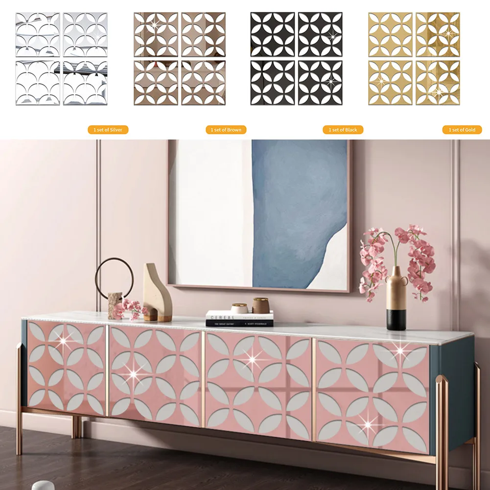 

4Pcs 20*20CM PS Board Mirror Wall Stickers For Bedroom Decal Home Art Decor For DIY Modern Walls Mural Decoration