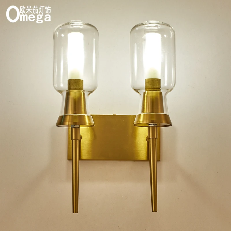 

Nordic creative glass wall lamp post modern wrought iron living room aisle balcony bedroom bedside table warm decorative lamps