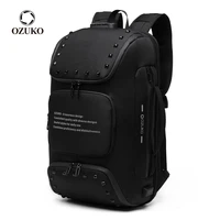 ozuko multifunction anti theft backpack for men fashion rivet teenager schoolbag male usb charge waterproof backpacks travel bag