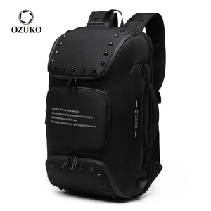 ozuko multifunction anti theft backpack for men fashion rivet teenager schoolbag male usb charge waterproof backpacks travel bag free global shipping
