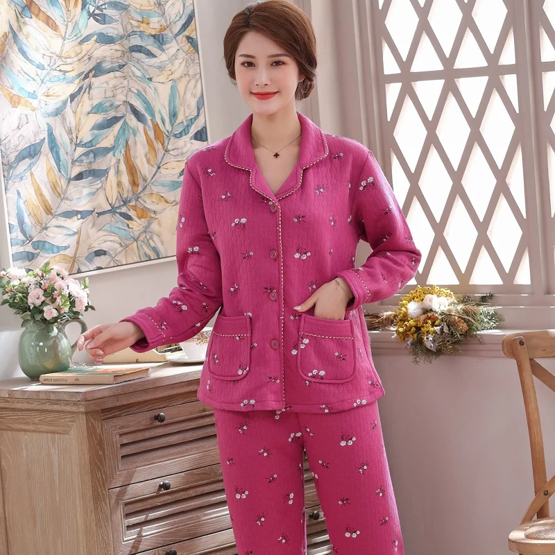 

2020 Winter Plus Size Long Sleeve Thick Warm 100% Cotton Pajama Sets Women Print Sleepwear Pyjamas Homewear Pijama Mujer Clothes