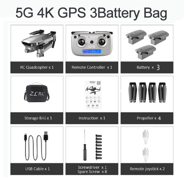 5G 4K GPS 3B BAG ZLRC SG907 RC gps Дрон с 5G WiFi 90 ° Электрическая регулировка 4K камера следуем за мной Квадрокоптер складной Квадрокоптер VS S167 E520S - Цвет: 5G 4K GPS 3B BAG
