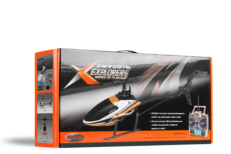 Парктен WLtoys V950 2,4G 6CH 3D/6G система свободно переключается высокая эффективность бесщеточный двигатель RTF RC вертолет более сильный сопротивление ветра