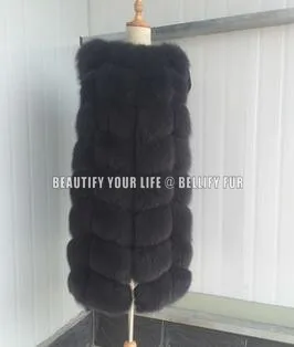Женский жилет из натурального меха зимний длинный Лисьего длина 90 см | Женская