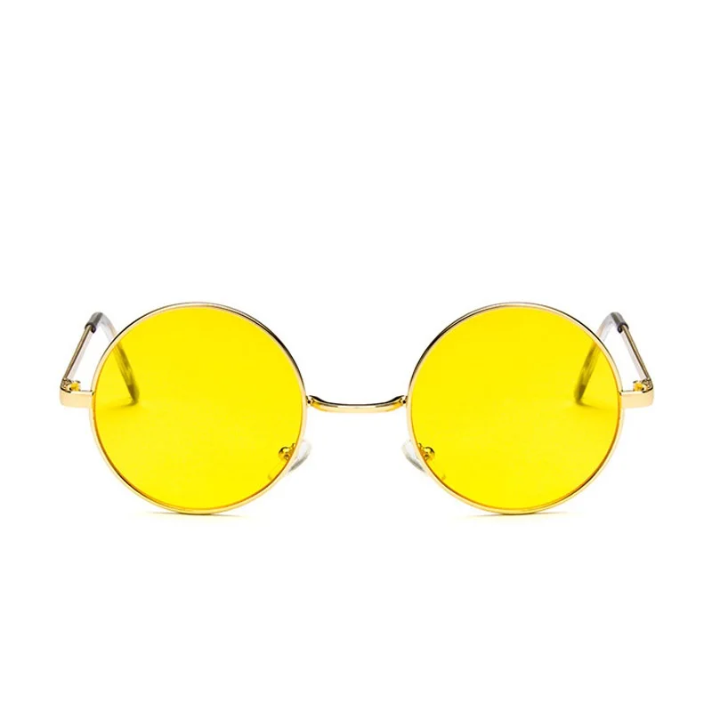Korean Vintage Round Sunglasses for Women Men Metal Frame Yellow Shades Unisex Circle Sun Glasses Ladies 90s 80s Big Eyeglasses |