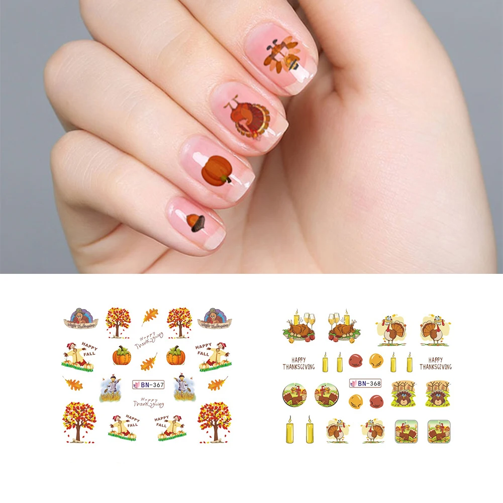 12 листов День благодарения Тыква клен Сделай Сам дизайн ногтей наконечник