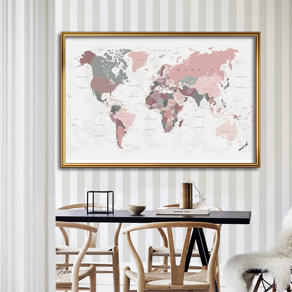 

150*100 Cm Map of The World Retro Poster Non-woven Canvas Painting Wall Sticker Card Home Decoration School Supplies