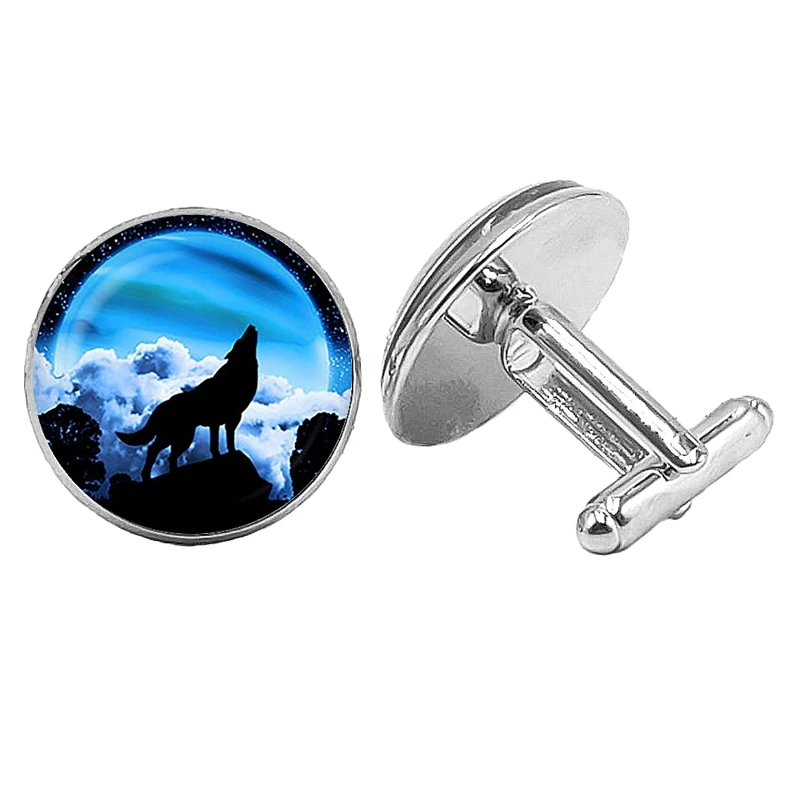 2019 New Personalized Wolf Cufflinks Gothic Snow Gift Glass Convex Round Men's To Send Jewelry | Украшения и аксессуары