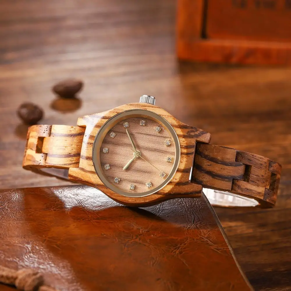 

Wood Women Quartz Watch Fashion Female Wristwatch Ebony Wooden Ladies Timepiece Customized Dropshipping