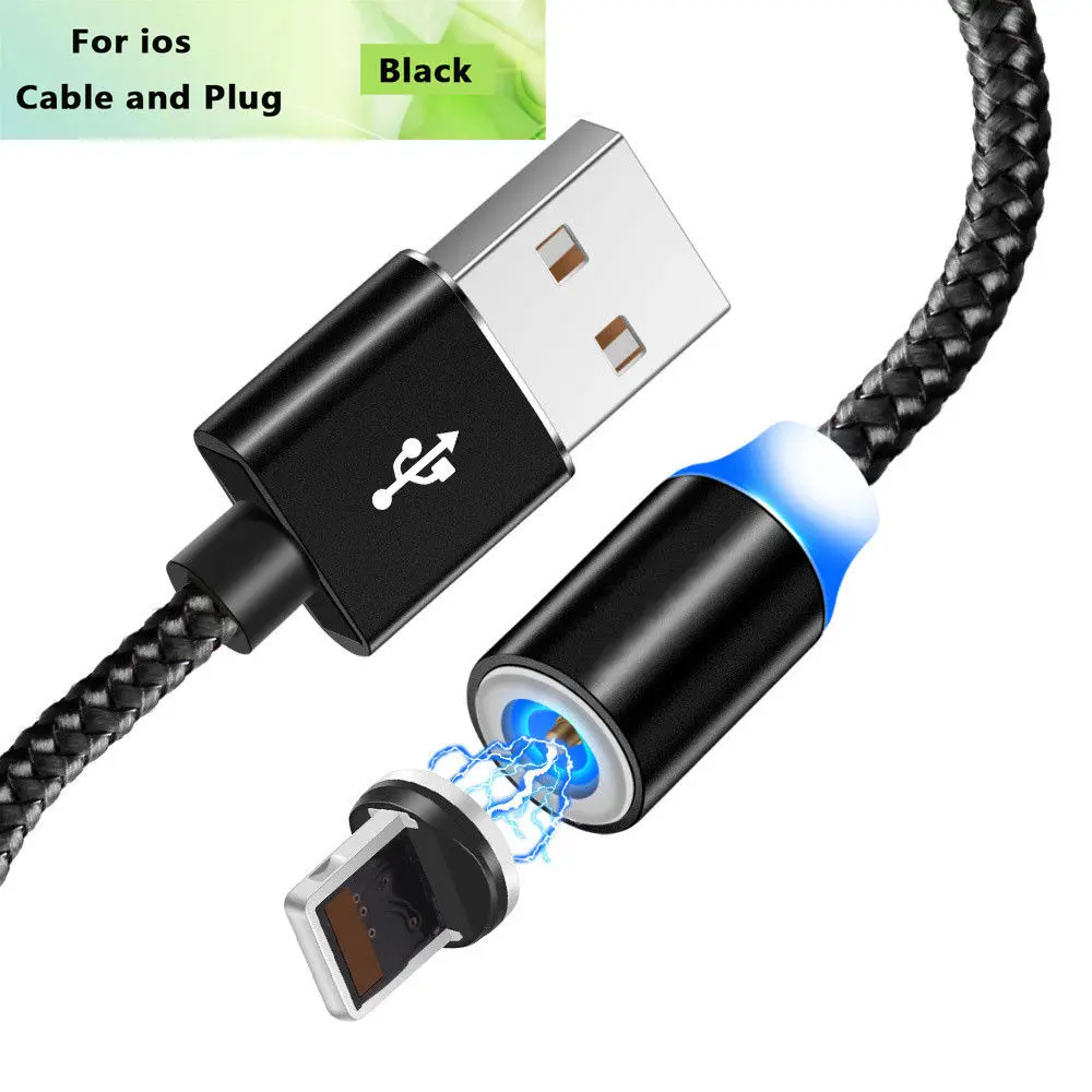 Магнитный Micro-USB кабель для передачи данных для iPhone 11 samsung для быстрой зарядки и передачи данных провод шнур магнит Зарядное устройство Тип usb C 3 м кабель для мобильного телефона - Цвет: For iphone Black