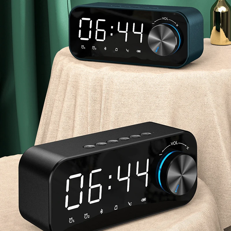 

Portable LED Subwoofer Table Clock Wireless Bluetooth-compatible Speaker Mirror Screen Digital Display Alarm Clock despertador