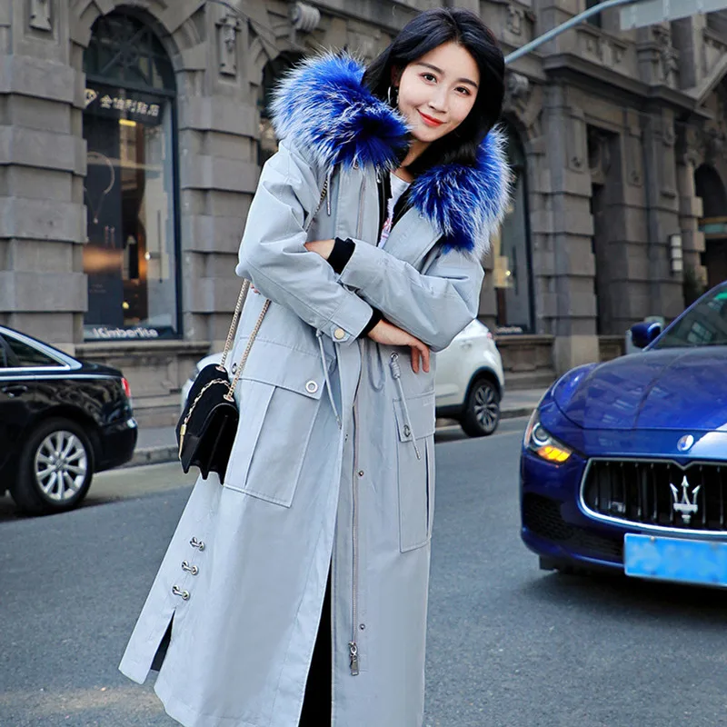 

Real Coat Female Natural Rabbit Liner Parka 2020 Winter Jacket Women Raccoon Fur Collar Long Trench Coats MY3674