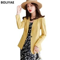 boliyae womens suits coat spring autumn new fashion elegant blazers female slim long sleeve office jackets outerwear chic tops