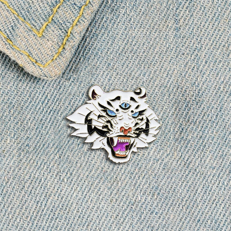 Свирепый тигр с тремя глазами металлическая эмалированная брошь модная