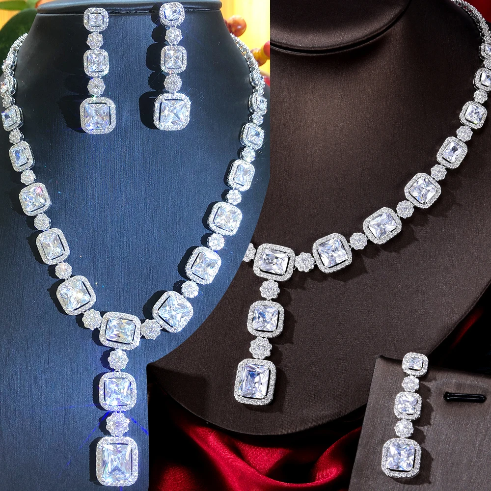 "Роскошное нигерийское ожерелье Blachette, серьги-подвески, 2 шт. для женщин, свадебная бижутерия из кубического циркония, модные ювелирные украш..."
