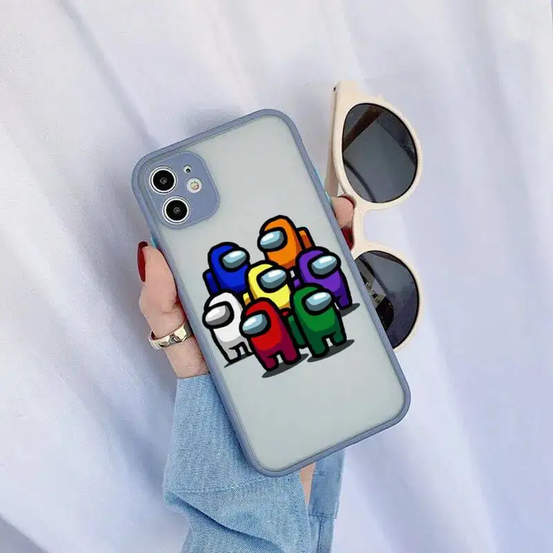

Cartoon Design-AmongS US Phone Cases For iphone 12 11 Pro Max Mini XS 8 7 Plus X SE 2020 XR Matte Transparent Light gray Cover