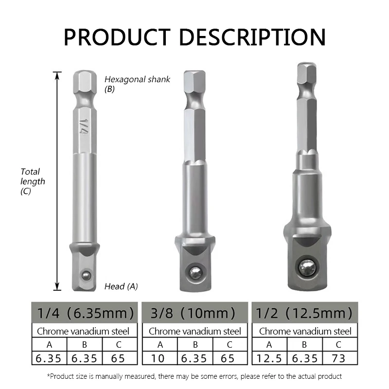 

3Pcs 1/4 "3/8" 1/2 "Driver Adapter Inbussleutel Extension Boren Socket Adapter Power Extension Bit set Voor Boren Nut Driver