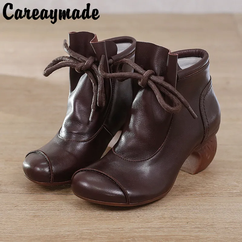 

Careaymade-Genuine leather Snow Boots Platis top layer cowhide women's shoes autumn new boots thick heel hand Women's Boots