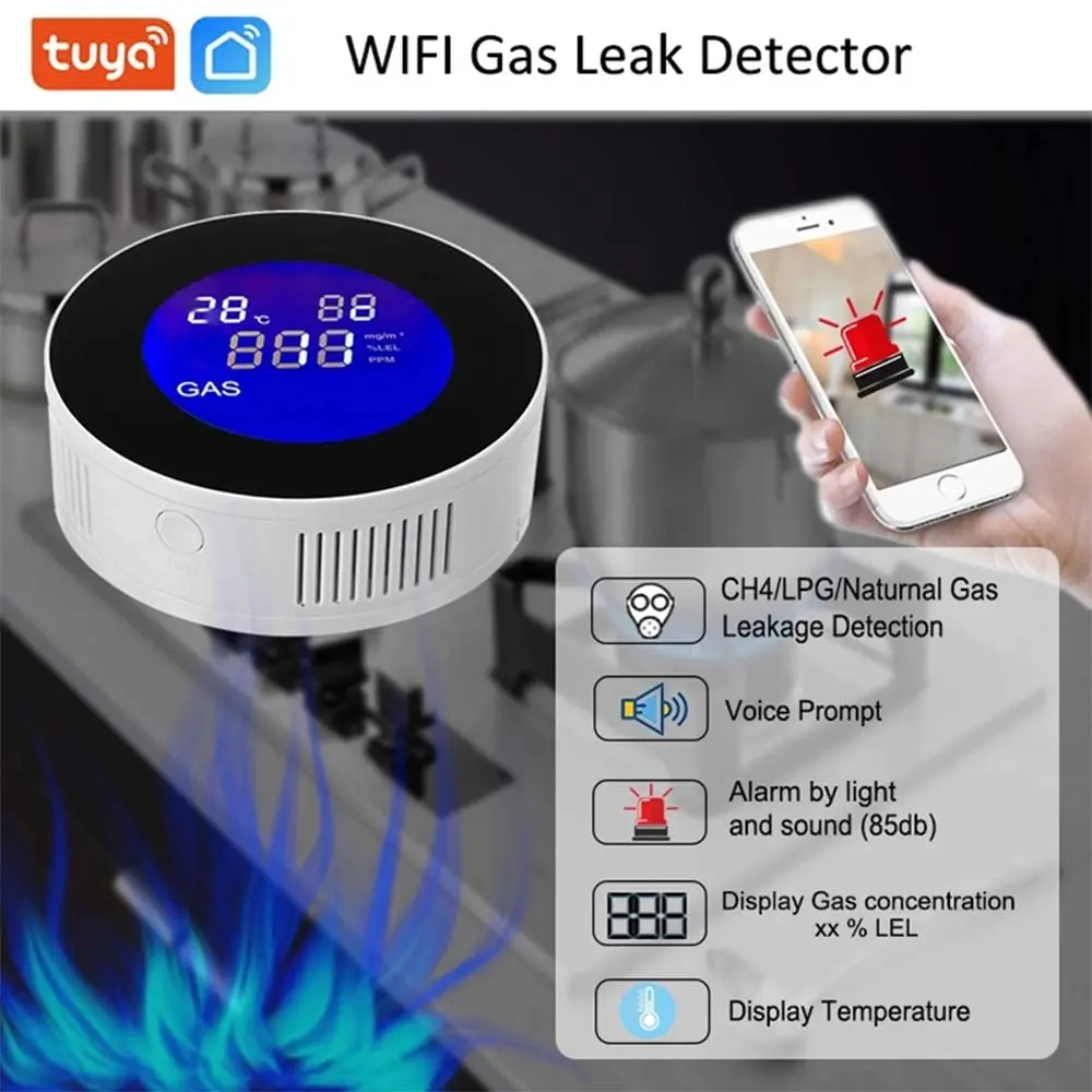 natural gas detector monitor wifi connect mobile phone gas alarm propane detector lcd display for home kitchen camper trailer free global shipping