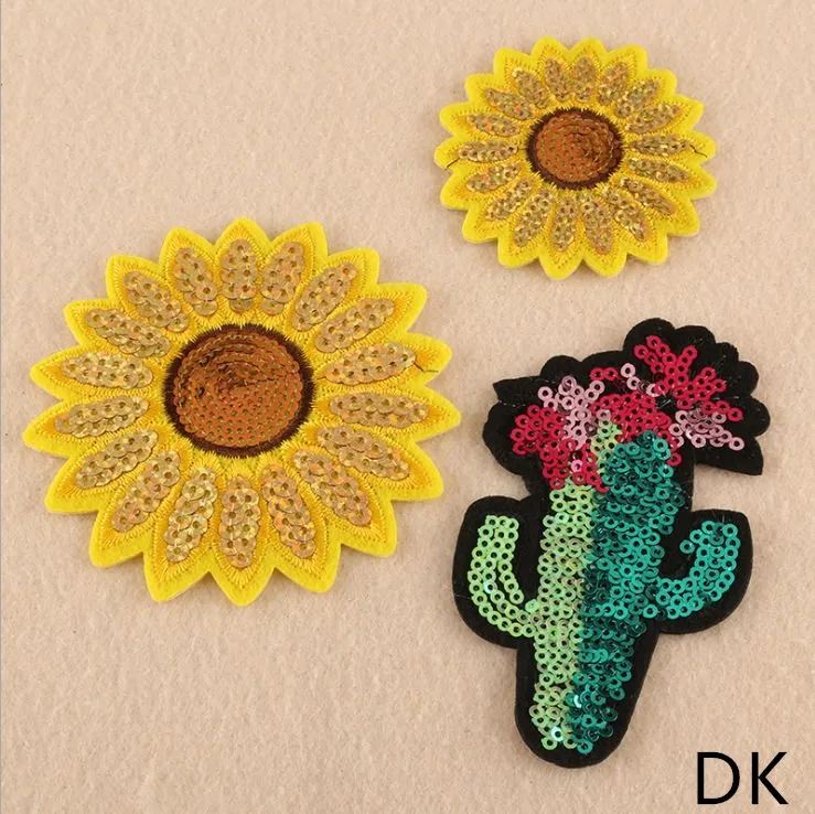 

New arrival 10 pcs sunflower plant sequin embroidered Iron On Patches phone garment hat bag shoe Appliques accessory
