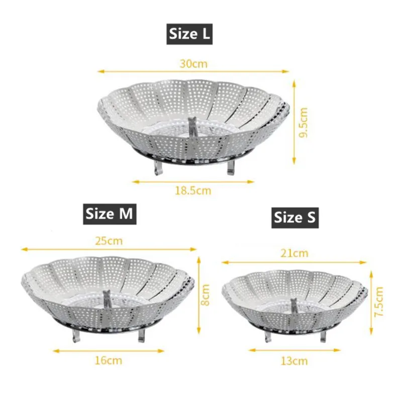 

Folding Stainless Food Steamer Vegetable Fruit Food Basket Mesh Steamer Rack Cookware Utensils for Cooking Steam Dia.21/26/28cm