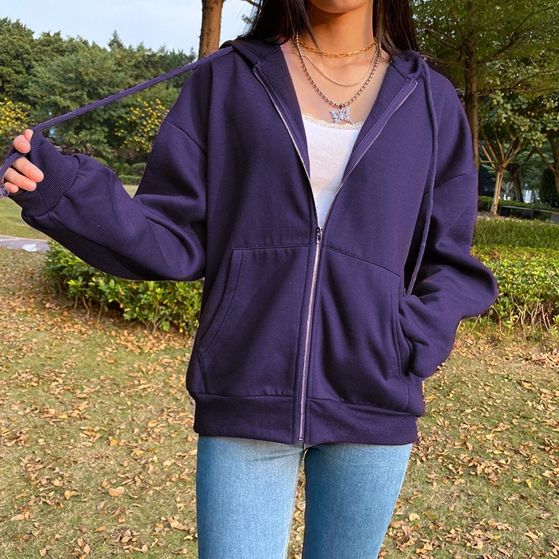 

Y2K Brown Zip Up Sweatshirt Winter Jacket Clothes Oversize Hoodies Women Plus size Casual Vintage Long Sleeve Pullovers