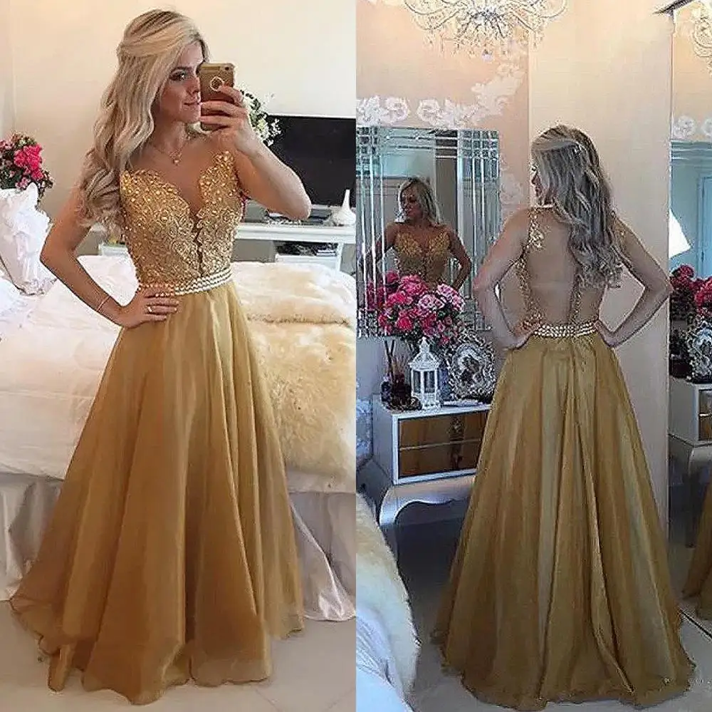 2022 New Chiffon Prom Dress Beaded Lace Applique Sheer Back Sleeveless Formal Long O-Neck Floor Length Evening Dresses Plus Size