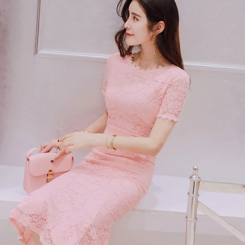 Женское кружевное платье с круглым вырезом элегантные вечерние платья до