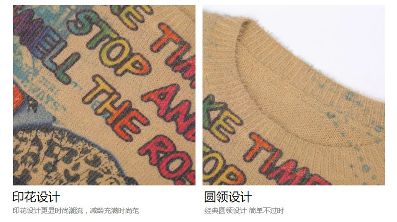 

Vefadisa Khaki Letter Print Women Sweater 2021 Autumn Vintage Female Knitted Coat Plus Size Loose-fitting Sweater QYF6066