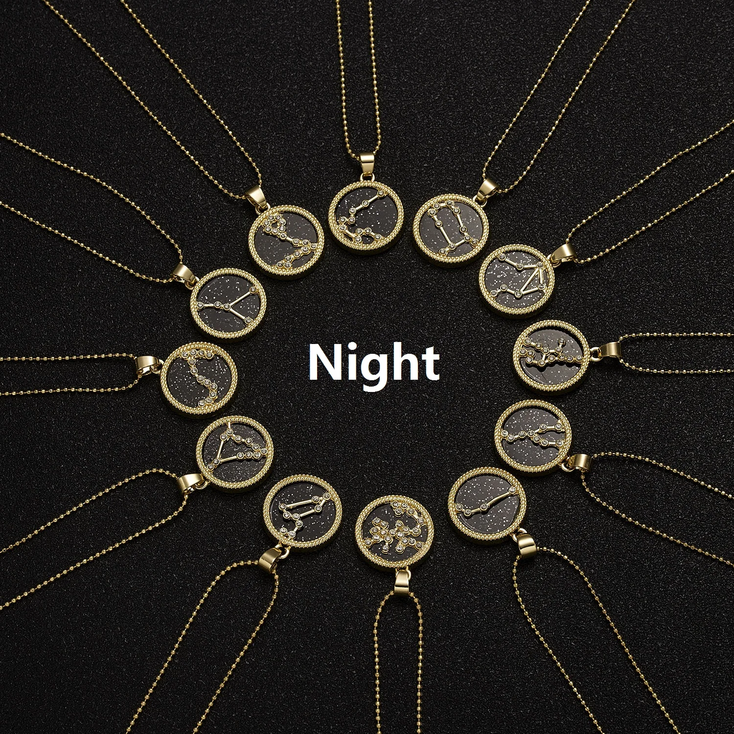 

New Round Coin Zodiac Sign Day and Night Pendant Necklace for Women and Men Gold Color Chain Collar Black White Couple Jewelry